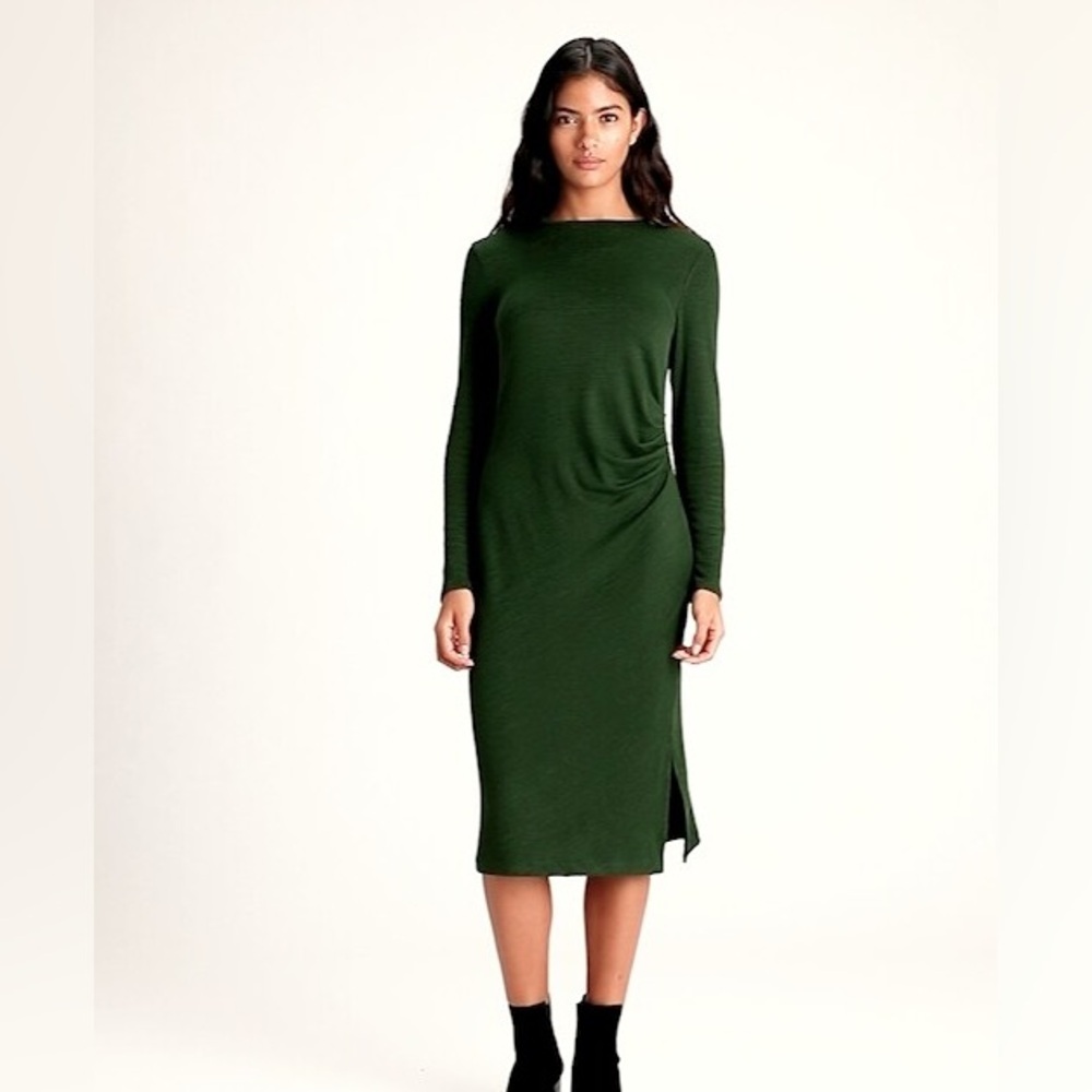 Banana Republic Luxespun Shirred Midi Dress Enchanted Forest Green Size Small